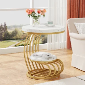 Round Faux Marble End Table