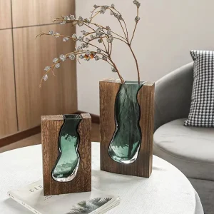 Wood & Transparent Glass Vase