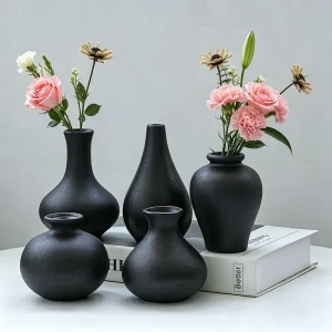 5Pcs Black Ceramic Vase Set